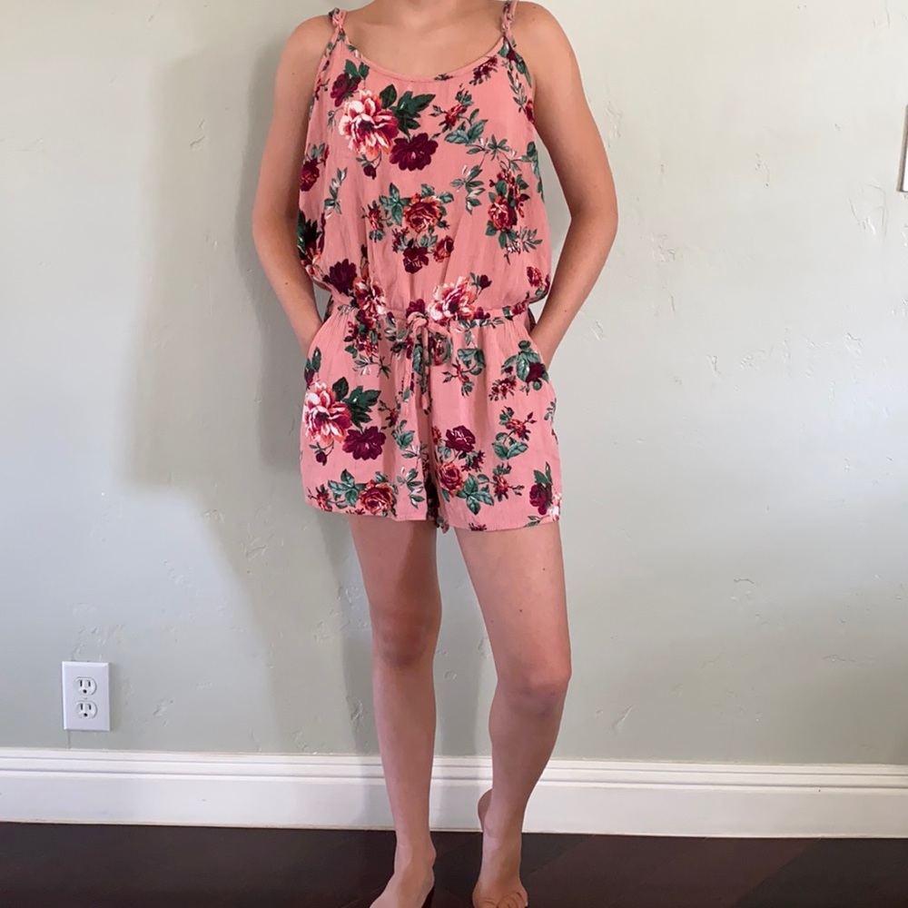 Pink, floral, romper, forever 21, size small